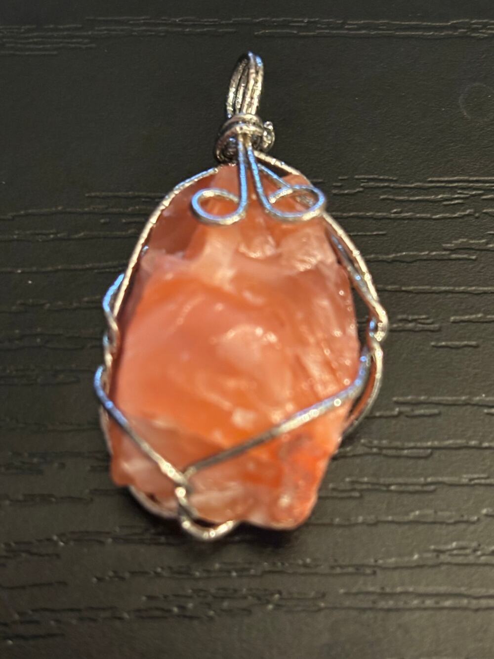 Vintage Wire Wrapped Rough Orange Stone Pendant NOS